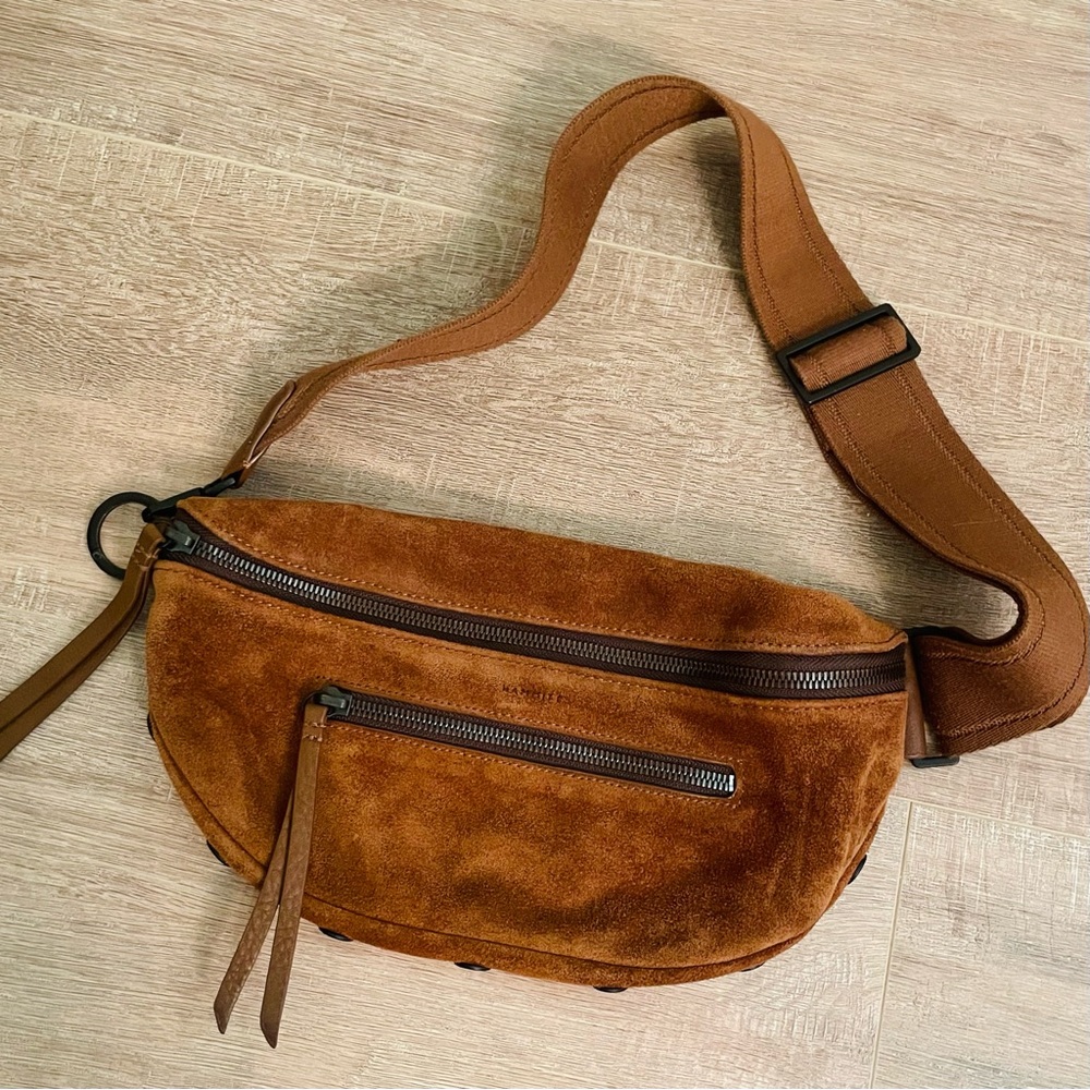 Hammitt Brown Suede Crossbody Bag with Stud Accents